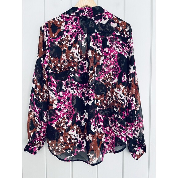 Diane von Furstenberg Top 0 Lorelei Silk Shirt Printed Chiffon Magenta Black - Picture 6 of 7